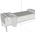 Light Gray Sofa Bench With Metal Legs And Striped Blanket Decor 3d model