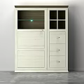 White Wooden Entryway Side Cabinet With Glass Doors Drawers Storage Design