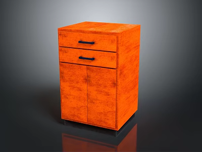 Modern Orange Textured Cabinet With Two Drawers Two Doors And Black Handles 3d model