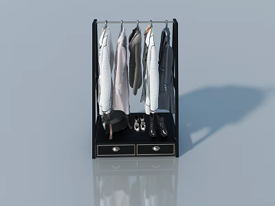 Black Clothes Storage Stand with Flat Doors Hanging Clothes and Shoes 3d model