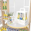 Commercial Retail Display Shelf with Beverage Bottles White Packaged Boxes Flower Bouquet and Promotion Signs