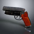 Tactical Handgun With Orange Grip And Distressed Metal Body Design