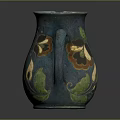 Elegant Blue Ceramic Pitcher With Floral Patterns On Wooden Cabinet Furniture