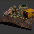 Tactical Weapon Device With Wooden Crate Yellow Generator Cables And Dirt Surface