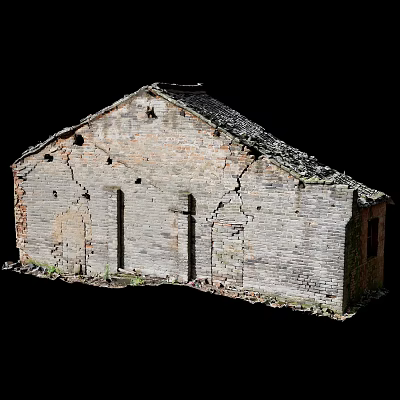 Old house shabby tile green brick ancient building 3d model