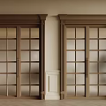 Elegant Wooden Double Doors With Glass Panes And Decorative Frames In Light Colored Interior