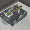 Modern Coffee Table With Marble Texture Metal Legs And Green Fruits Book Vase Plants