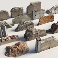 Damaged Walls Of Various Materials Including Stone Brick Concrete From Ruined Old Building