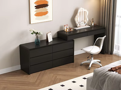 Modern Black Vanity With Drawers White Chair And Decorative Vase Photo Frame Mirror 3d model