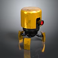 Small Golden Robot 3D Model With Dome Red Light And Yellow Legs 3d model