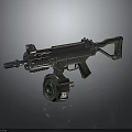 Green Military Machine Gun With Tactical Scope Bipod And Ammo Chain