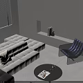 Modern Minimalist Living Room With Cream L Shaped Sofa And Black Round Coffee Table
