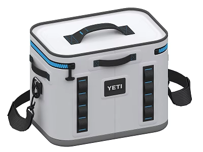 YETI White Cooler With Black Handle Shoulder Strap And Gray Blue Accents 3d model