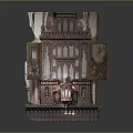 Antique Oil Paintings Flanking Ornate Wooden Carved Pipe Organ with Intricate Design Details