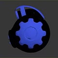 Sleek Black And Blue Computer Peripheral With Gear Shaped Design And Glowing Accents