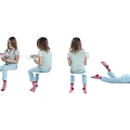 Five Young Girls Showing Different Sitting Poses On White Background
