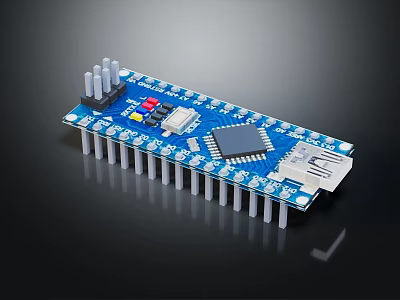 Durable Hardware Tools Featuring Blue Circuit Board White Pins Red Yellow Components and Chips 3d model