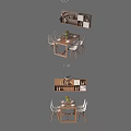 Modern Dining Room Interior Wooden Dining Table Set With Simple Chairs And Decorative Items 3d model