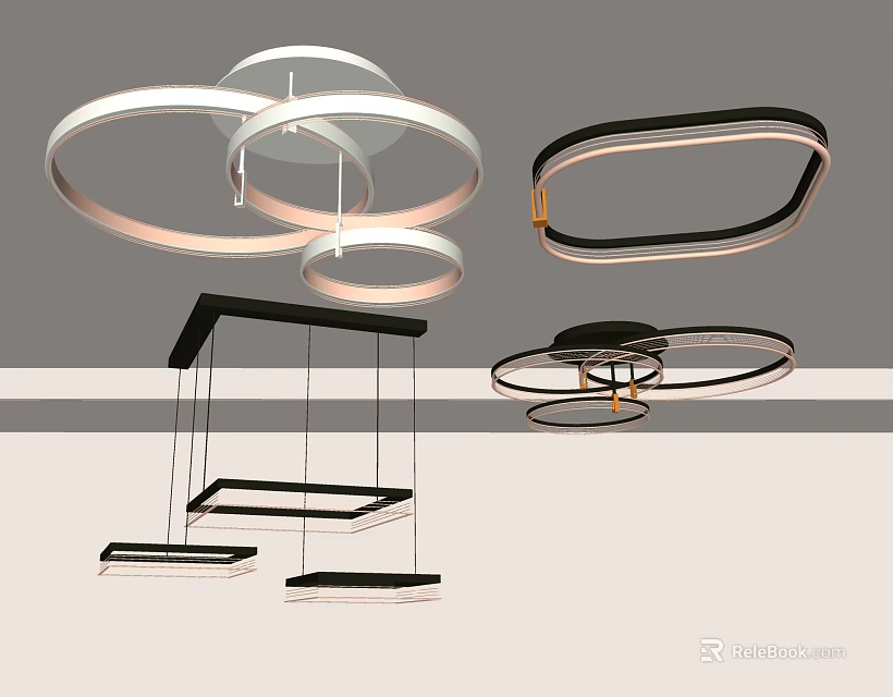 Modern Contemporary Ceiling Light Fixtures Combination With Circular And Rectangular Designs 3d model