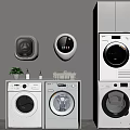 Different Washing Machine Models Including Wall Mounted and Floor Standing Units in Modern Laundry Area 3d model