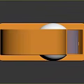 Modern Architectural Structure with Curved Orange Frame White Sphere and Blue Elements Perforated Grid Base