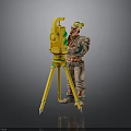Cartoon Character Operating Yellow Surveying Instrument On Tripod Stand