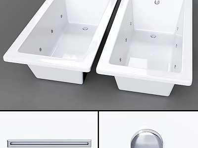 Modern White Rectangular Bathtubs with Smooth Edges and Chrome Drain Design 3d model