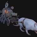 Large White Rat Pulling Steampunk Style Cart With Mechanical Devices And Wheels 3d model