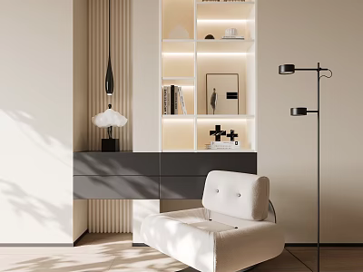 Modern White And Black Storage Cabinet Shelf With Built in Lighting And Display Design 3d model