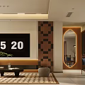 Modern Living and Dining Room Interior With TV Wall Decorative Mirror Sofa and Carpet
