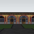 Community Cultural Activity Center Red White Building With Arched Entrance Steps And Trees