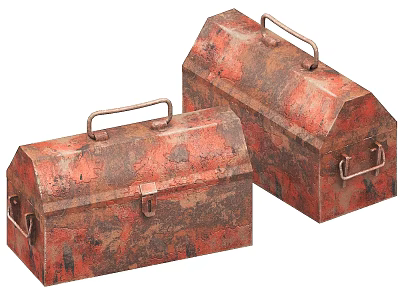Two Rustic Metal Toolboxes With Handles And Latches For Storage 3d model