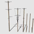 Various Electrical Utility Poles With Different Heights And Mounting Structures
