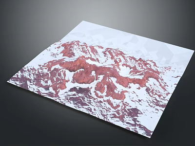 Red and White Mountain Range with Geometric Polygonal Design Printed on Paper Against Gray Tabletop 3d model