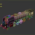 Steam Locomotive 3D Model With Silver Black Exterior Red Details Three Chimneys And Multiple Wheels