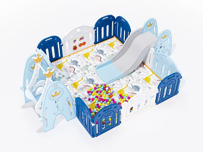 Children's Play Equipment With Slide Colorful Balls Pool And Castle Shaped Railings 3d model