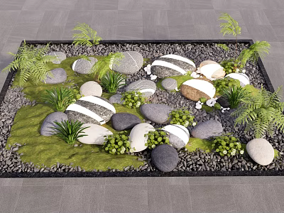 Karesansui Rock Garden Design With Arranged Stones Green Moss And Ferns 3d model