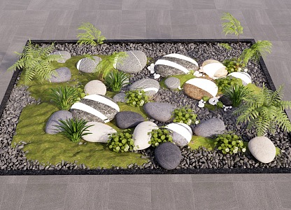 Landscape stone lamp landscape lamp stone micro-terrain ground cover plant dry landscape gravel 3d model