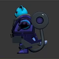 Blue Cat Character In Purple Armor With Red Eyes And Mechanical Device