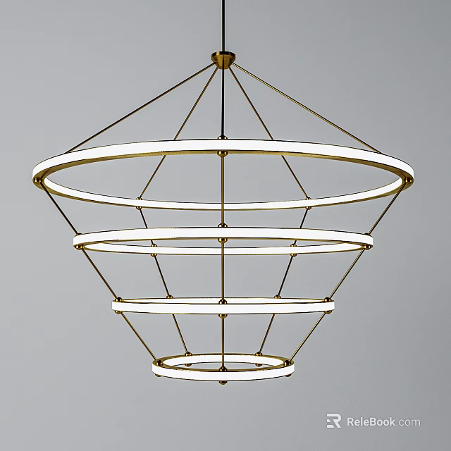 Modern Chandelier Featuring Multiple Circular Rings and Metal Frame White Light Design 3d model