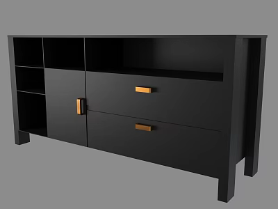 Modern Black Entryway Cabinet Console Table With Drawers Cabinet Doors And Golden Handles 3d model