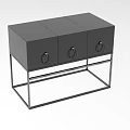 Stylish Black Functional Desk With Three Cabinet Doors And Metal Frame