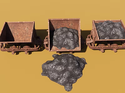 Three Rustic Vintage Ore Cart Pendants With Black Ore Decorations 3d model