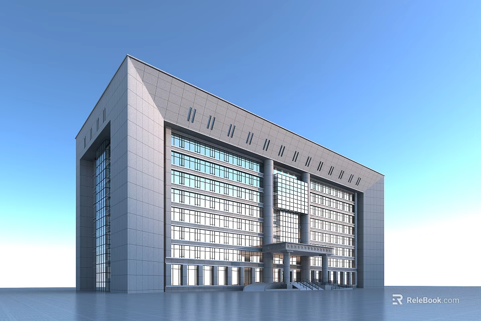 Modern Office Building Exterior With Glass Facade And Contemporary Architectural Design 3d model 