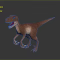 Orange Velociraptor Dinosaur Model With Open Mouth Sharp Teeth Standing Pose 3d model