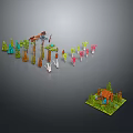 Various Colorful Decorative Plants Arranged In Miniature Garden With Small House