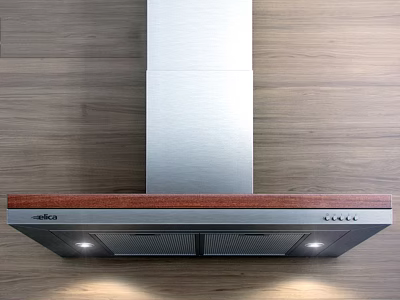 Vatti Modern Kitchen Range Hood With Silver Body Wooden Trim And LED Lights 3d model