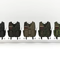 Five Tactical Vests In Various Colors With Multiple Pockets And Straps On White Background