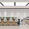 Modern Conference Room Interior With Long Table Chairs Green Plants And Computers