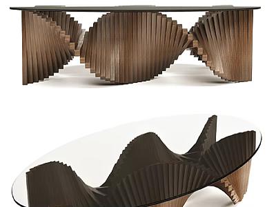 Modern Wooden Plant Stand With Glass Top And Unique Wave Design 3d model